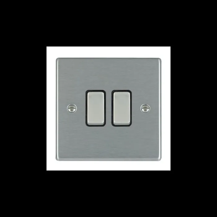 Hamilton 74R22SS-B 2 Gang 10AX 2 Way Rocker Switch - Satin Steel & Black Inserts