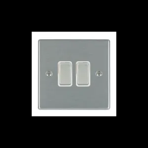 Hamilton 74R22SS-W 2 Gang 10AX 2 Way Rocker Switch - Satin Steel & White Inserts