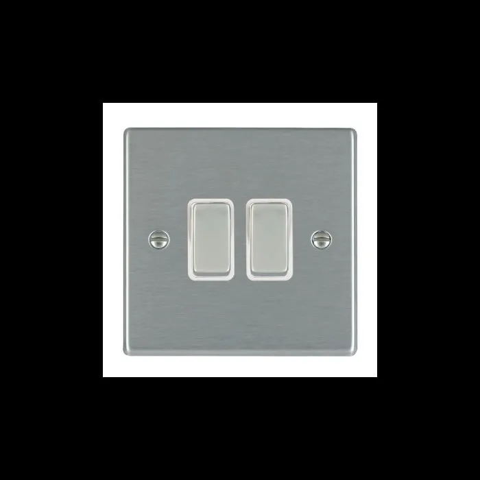 Hamilton 74R22SS-W 2 Gang 10AX 2 Way Rocker Switch - Satin Steel & White Inserts