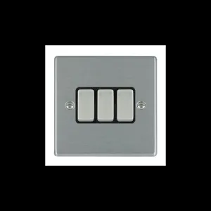 Hamilton 74R23SS-B 3 Gang 10AX 2 Way Rocker Switch - Satin Steel & Black Inserts