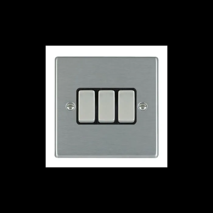Hamilton 74R23SS-B 3 Gang 10AX 2 Way Rocker Switch - Satin Steel & Black Inserts