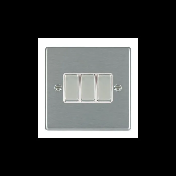 Hamilton 74R23SS-W 3 Gang 10AX 2 Way Rocker Switch - Satin Steel & White Inserts