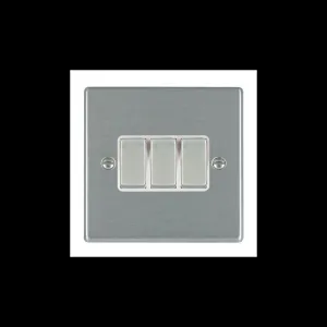 Hamilton 74R23SS-W 3 Gang 10AX 2 Way Rocker Switch - Satin Steel & White Inserts