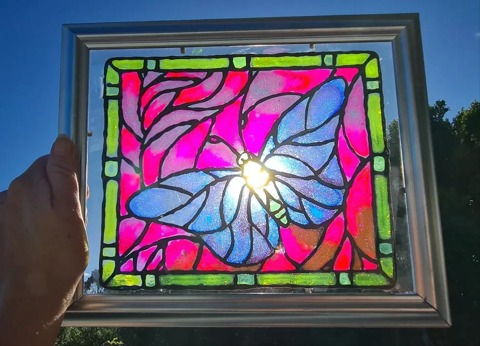 HAND PAINTED STAINED GLASS BUTTERFLY WALL ART