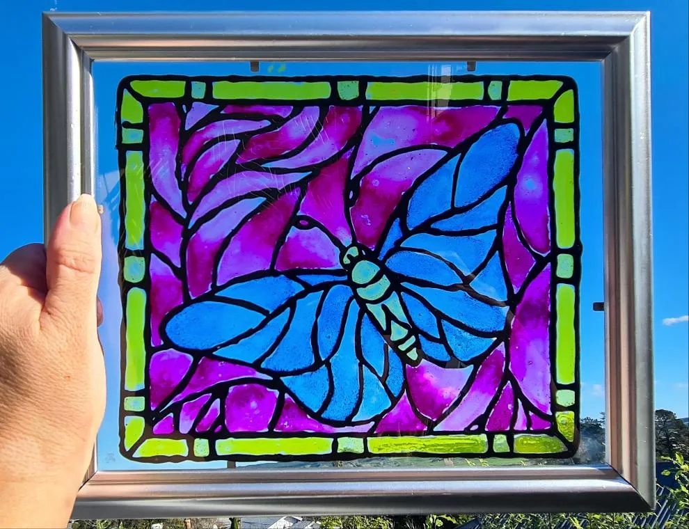 HAND PAINTED STAINED GLASS BUTTERFLY WALL ART