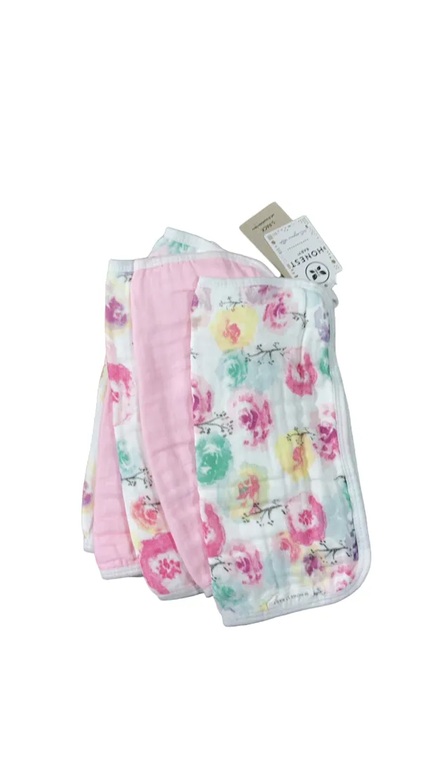 Honest Baby 5-pack Organic Cotton Multi-layer Woven Burp Cloths, Rose Blossom