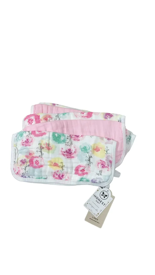 Honest Baby 5-pack Organic Cotton Multi-layer Woven Burp Cloths, Rose Blossom