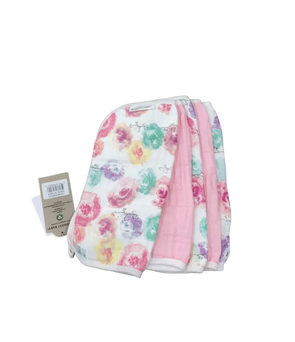 Honest Baby 5-pack Organic Cotton Multi-layer Woven Burp Cloths, Rose Blossom