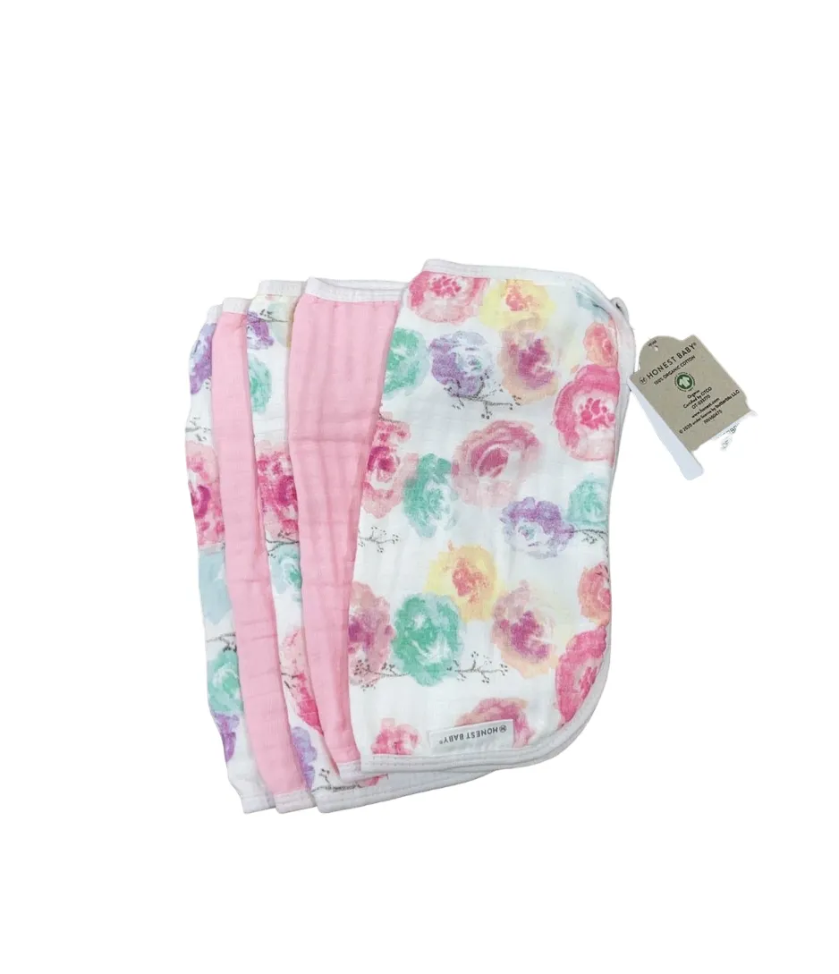 Honest Baby 5-pack Organic Cotton Multi-layer Woven Burp Cloths, Rose Blossom