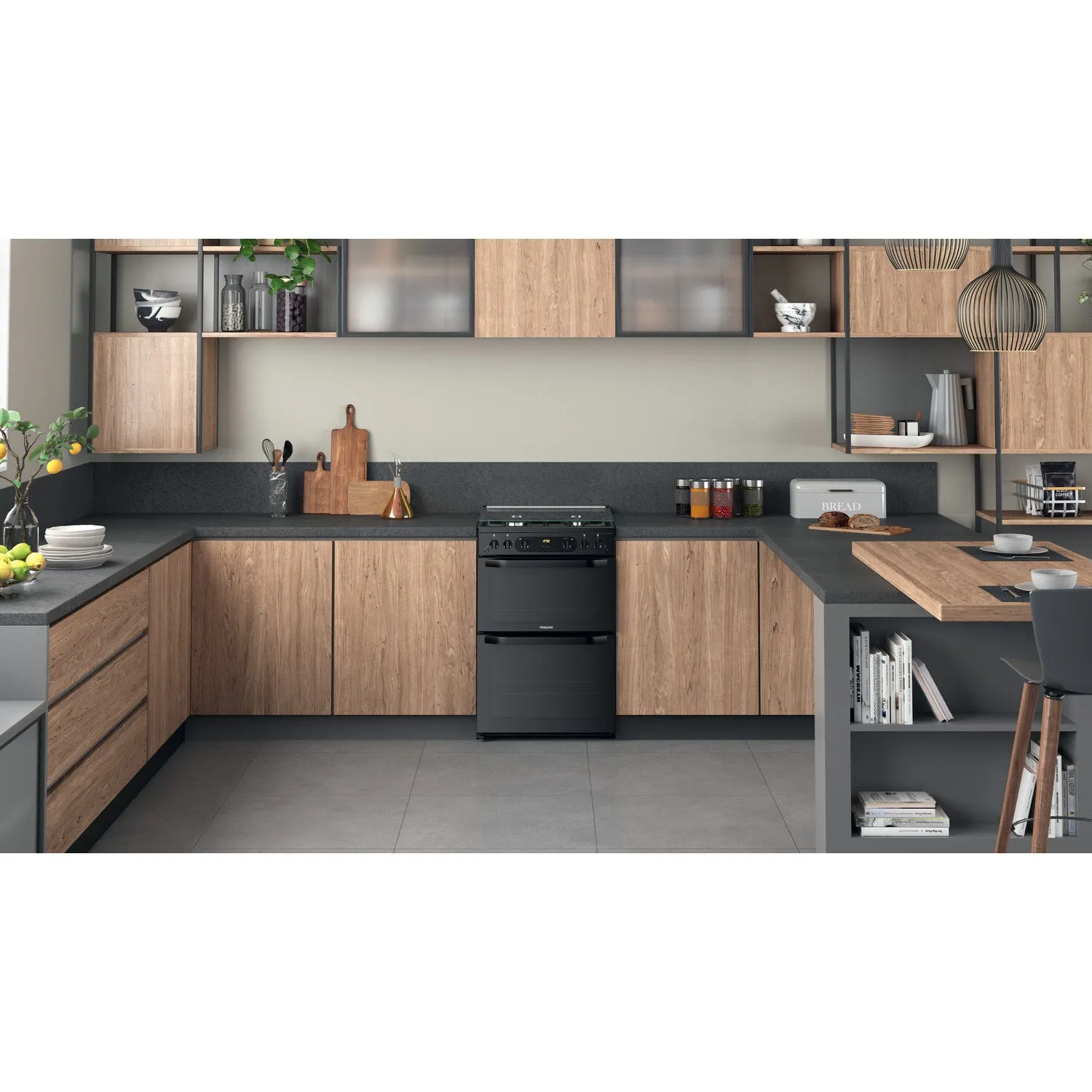 Hotpoint HDM67G0CCB/UK Freestanding Gas Cooker - Black