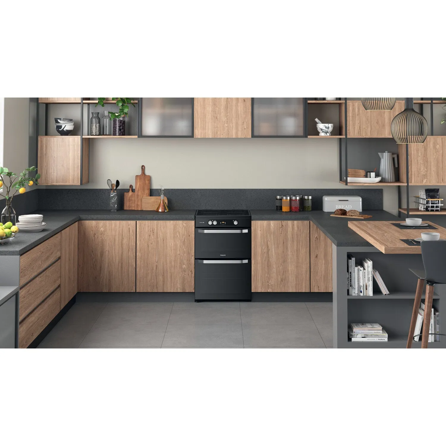 Hotpoint HDM67I9H2CB/U Freestanding Electric Cooker - Induction Hob, Black, A Rated