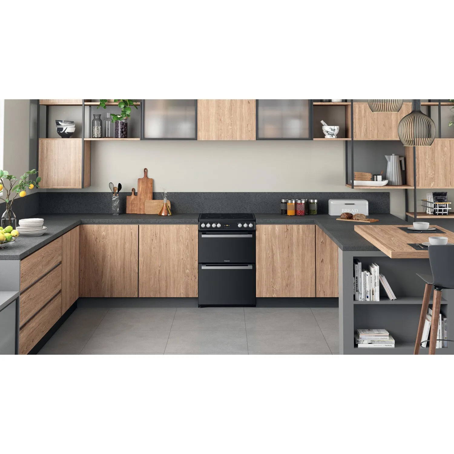 Hotpoint HDT67V9H2CB/UK Freestanding Cooker - Ceramic, Black