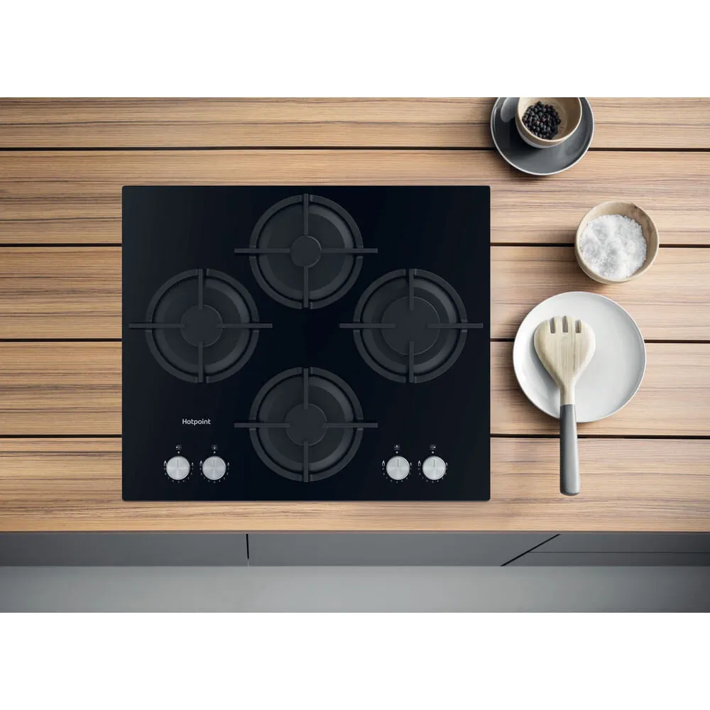 Hotpoint HGS 61S BK Built-in 60cm 4 Zone Gas Hob - Black