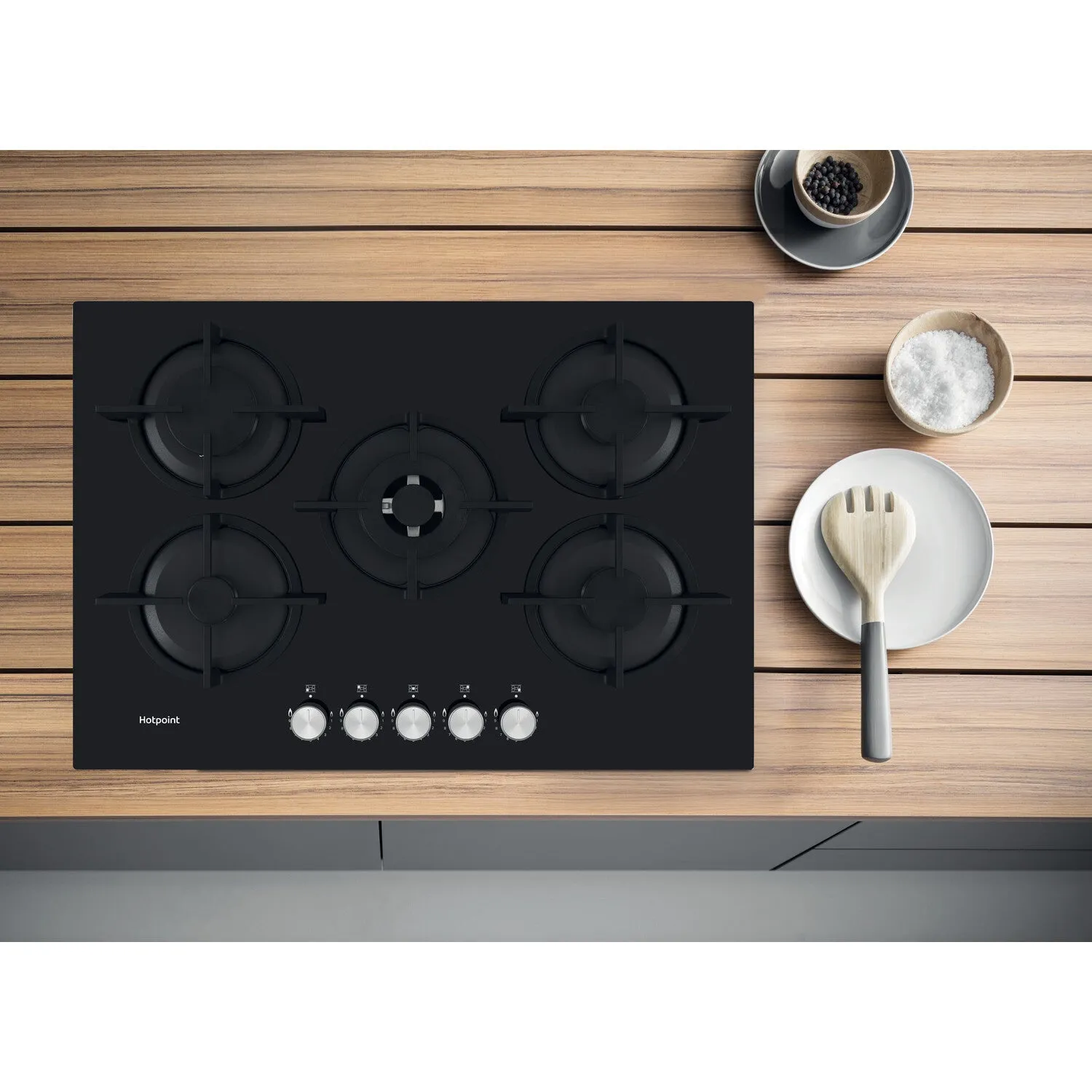 Hotpoint HGS 72S BK Built-in 60cm Gas Hob - 5 Zones, Black