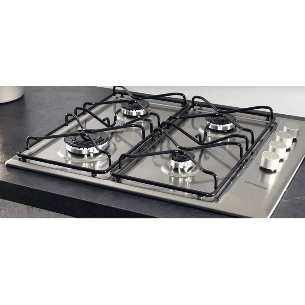 Hotpoint PAN 642 IX/H Built-in 58cm Gas Hob - 4 Zones, Black, Stainless Steel