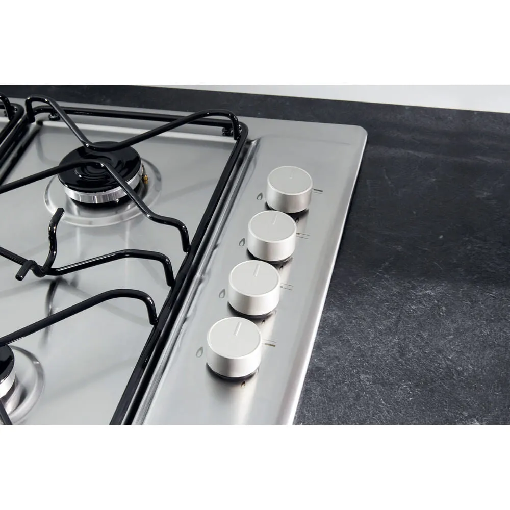 Hotpoint PAN 642 IX/H Built-in 58cm Gas Hob - 4 Zones, Black, Stainless Steel