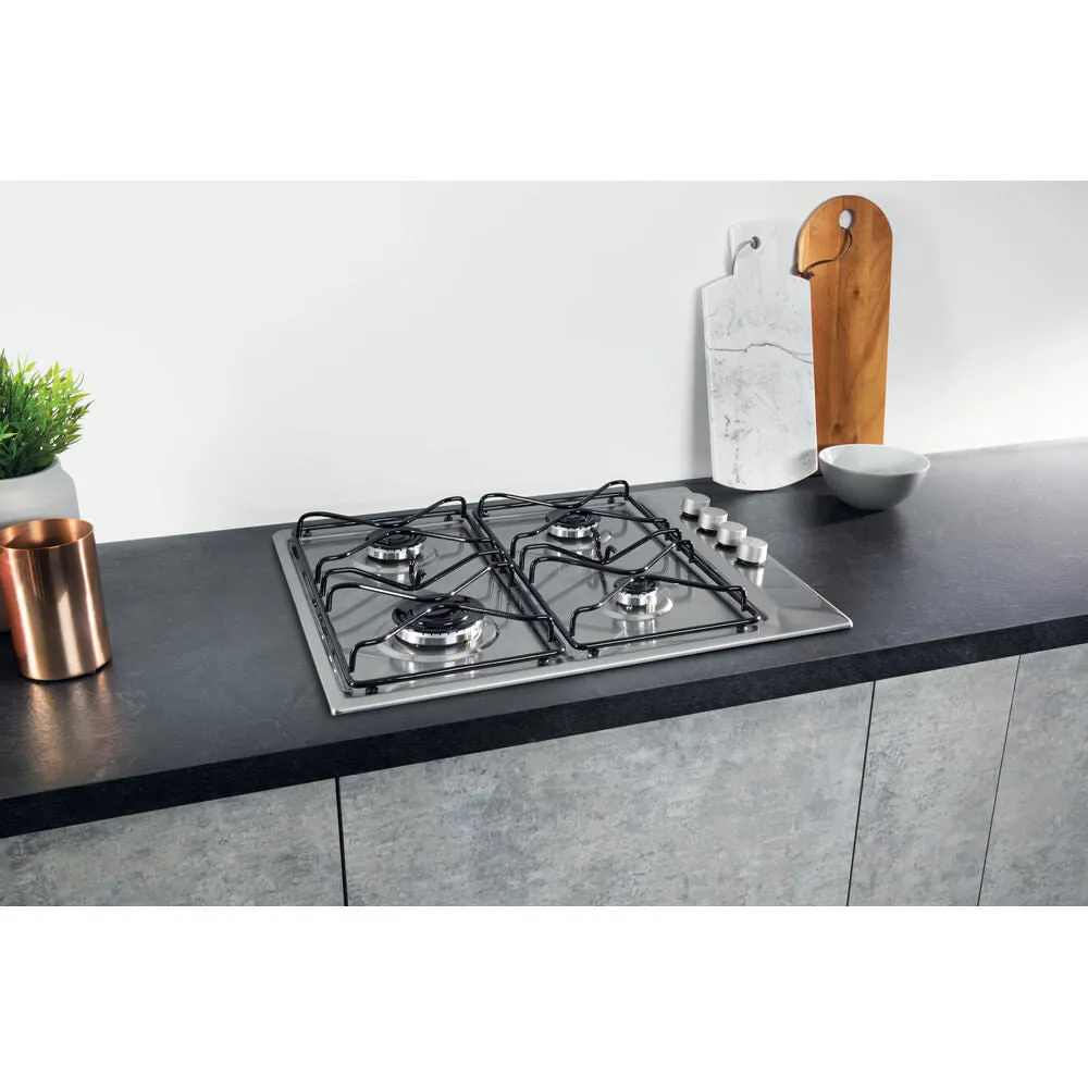 Hotpoint PAN 642 IX/H Built-in 58cm Gas Hob - 4 Zones, Black, Stainless Steel