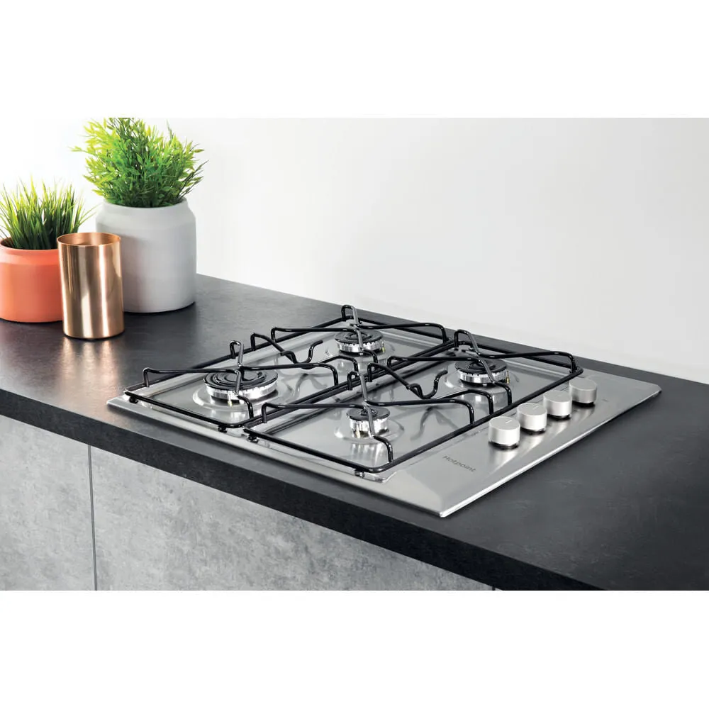 Hotpoint PAN 642 IX/H Built-in 58cm Gas Hob - 4 Zones, Black, Stainless Steel
