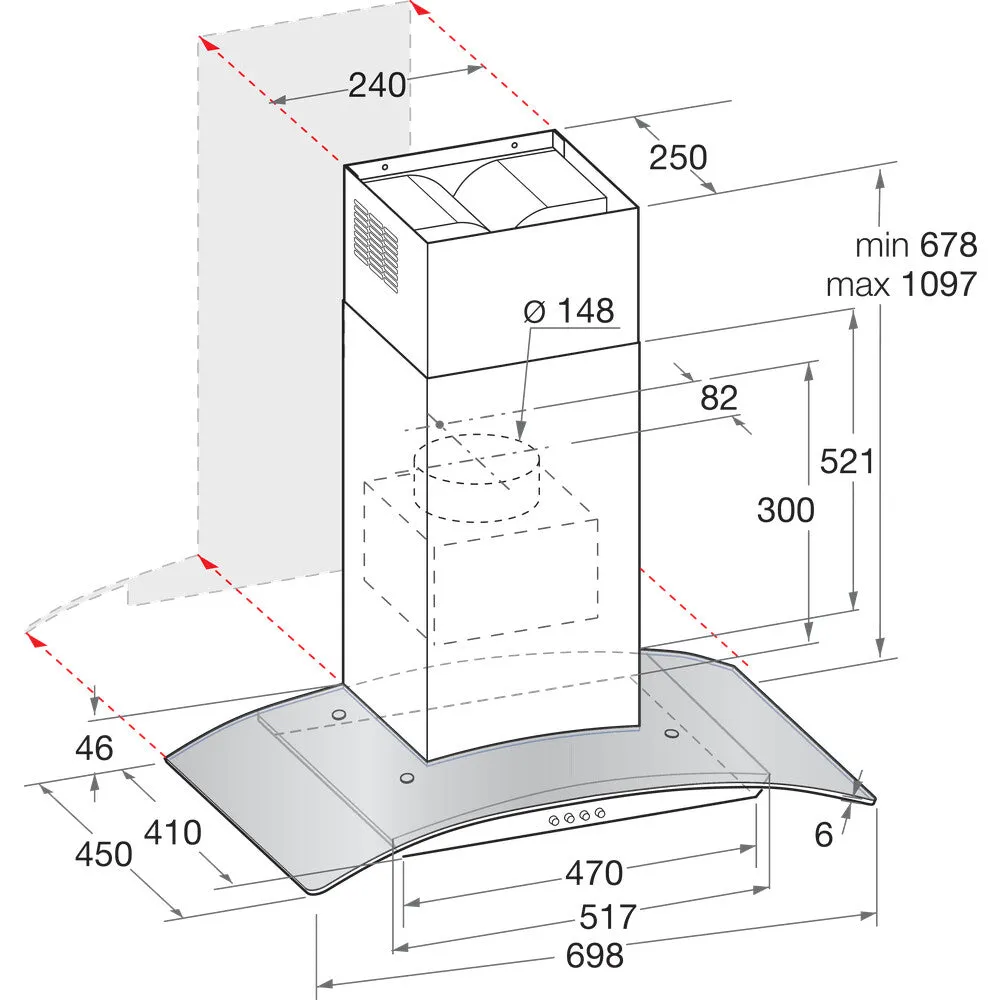 Hotpoint PHGC7.4FLMX Wall-mounted Cooker Hood - 432m³/h, Stainless Steel
