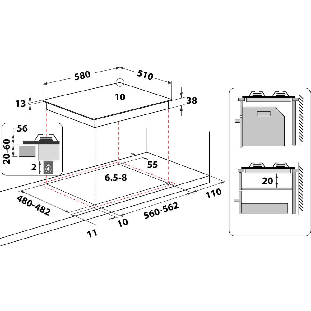 Hotpoint PPH 60G DF IX UK Built-in 60cm Gas Hob - 4 Zones, Silver