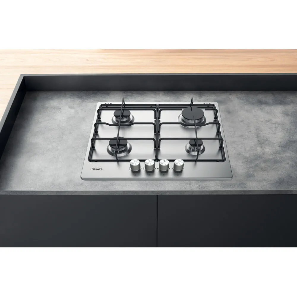 Hotpoint PPH 60P F IX UK Built-in 60cm Gas Hob - 4 Zones, Silver