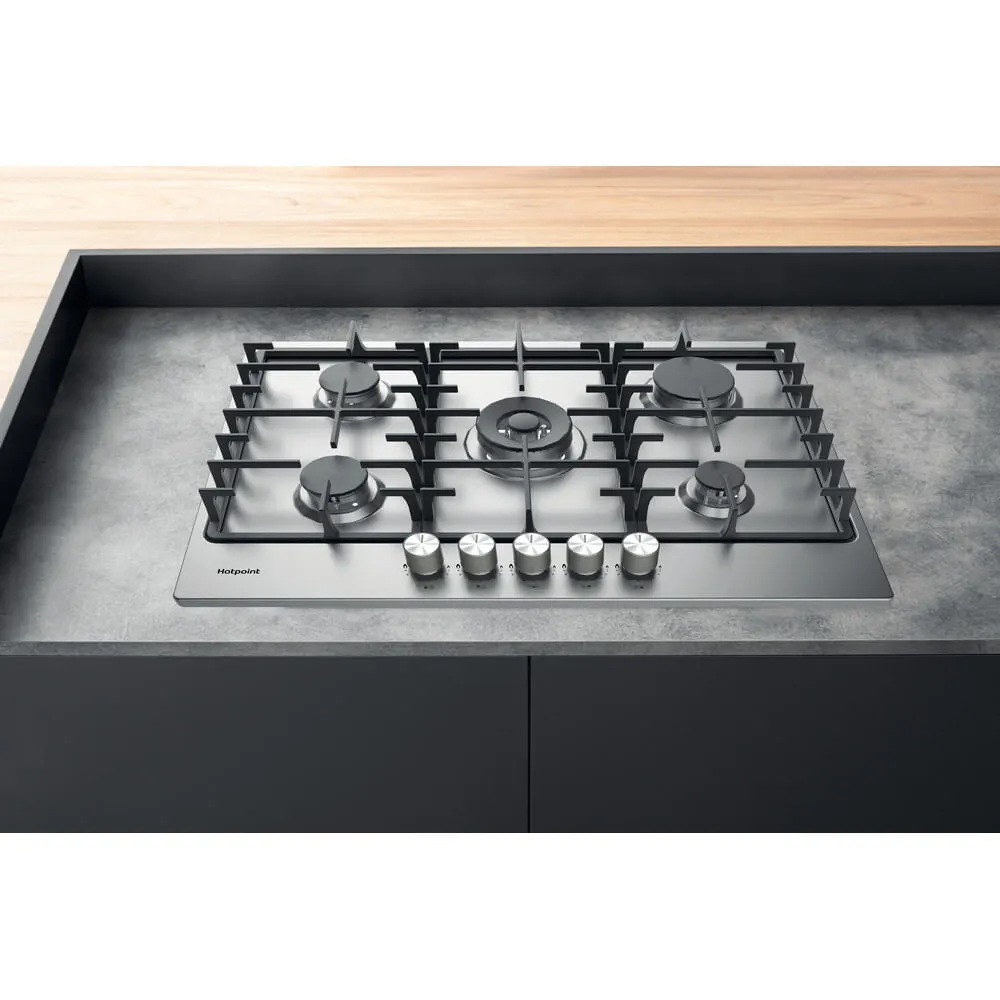 Hotpoint PPH 75G DF IX UK Built-in 75cm Gas Hob - 5 Zones, Silver
