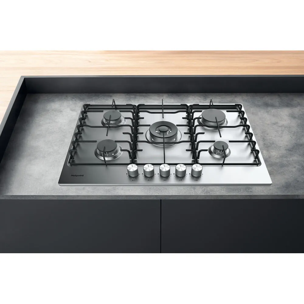 Hotpoint PPH 75P DF IX UK Built-in 75cm Gas Hob - 5 Zones, Silver