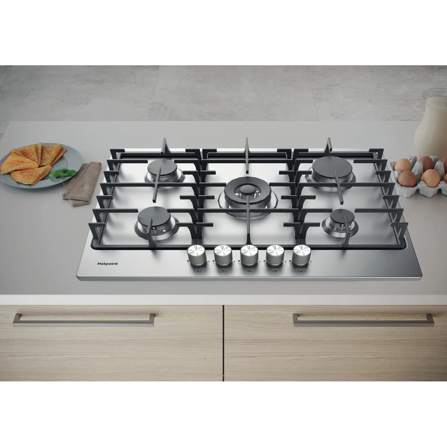 Hotpoint PPH 75P DF IX UK Built-in 75cm Gas Hob - 5 Zones, Silver