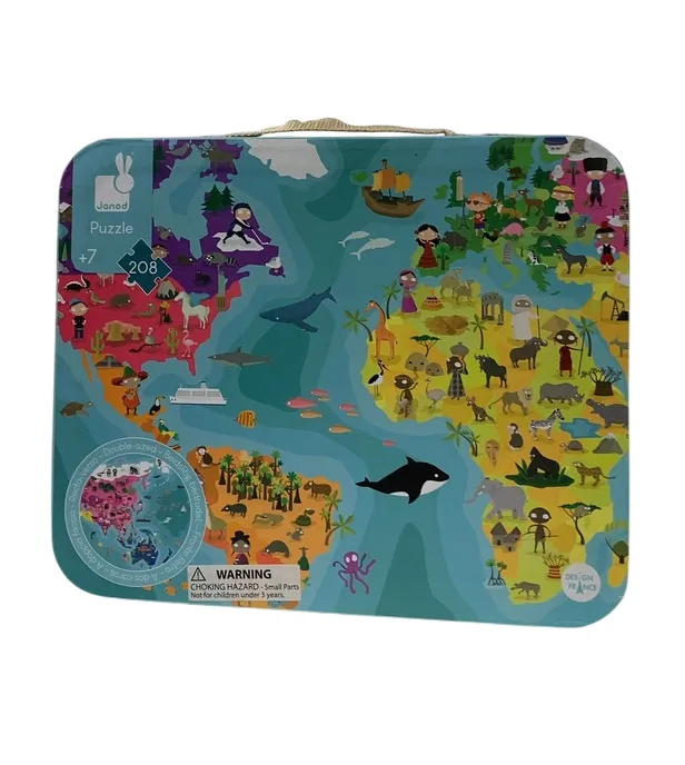 Janod 208 Piece Our Blue Planet 20 Inch Round Double Sided Jigsaw Puzzle