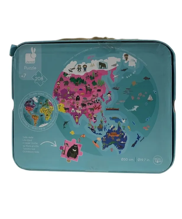 Janod 208 Piece Our Blue Planet 20 Inch Round Double Sided Jigsaw Puzzle