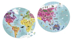 Janod 208 Piece Our Blue Planet 20 Inch Round Double Sided Jigsaw Puzzle