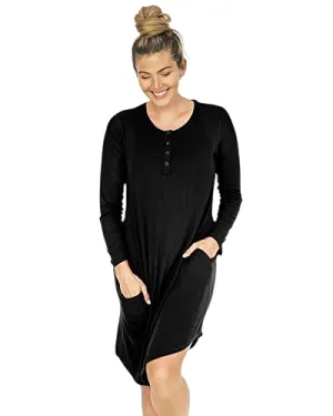 Kindred Bravely Betsy Ribbed Bamboo Henley Nursing & Maternity Nightgown, Black, XX-Large