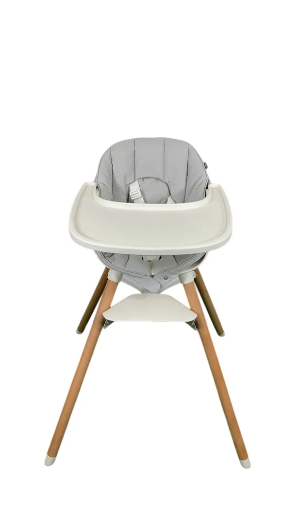 Lalo High Chair with Infant Kit, Coconut, Grey, Natural Wood