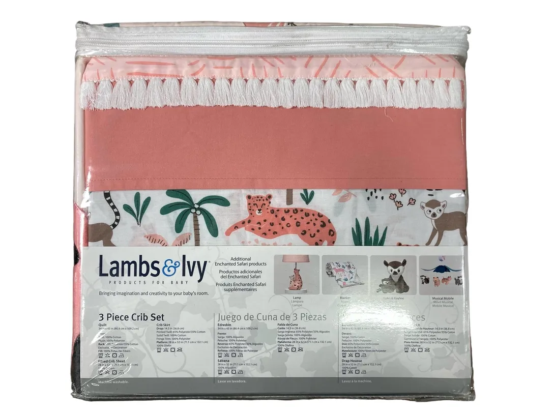 Lambs & Ivy 3 Piece Crib Set, Enchanted Safari