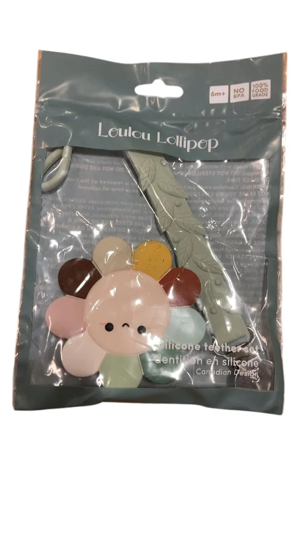 LouLou Lollipop Silicone Teether and Holder Set, Daisy
