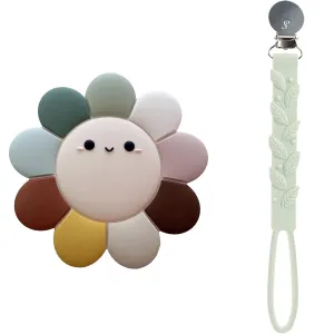 LouLou Lollipop Silicone Teether and Holder Set, Daisy