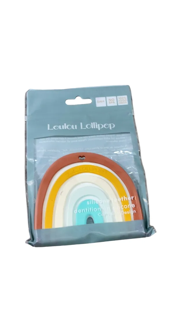 LouLou Lollipop Silicone Teether, Neutral Rainbow