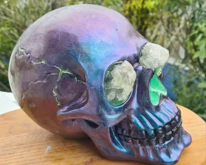 METALLIC SKULL with crystal eyes- painted by me