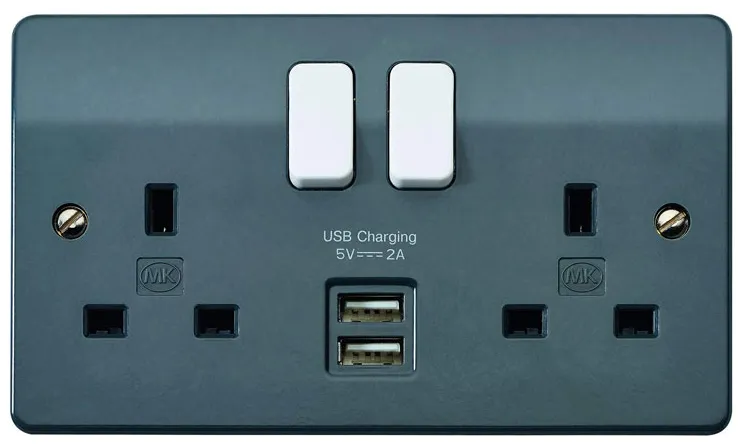 MK K2744GRA 2 Gang Double Pole with 2 x USB Charging Ports
