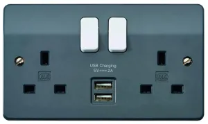 MK K2744GRA 2 Gang Double Pole with 2 x USB Charging Ports