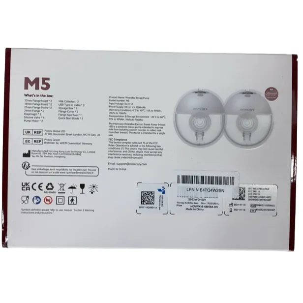 Momcozy All-in-one M5 Wearable Breast Pump, White/Grey