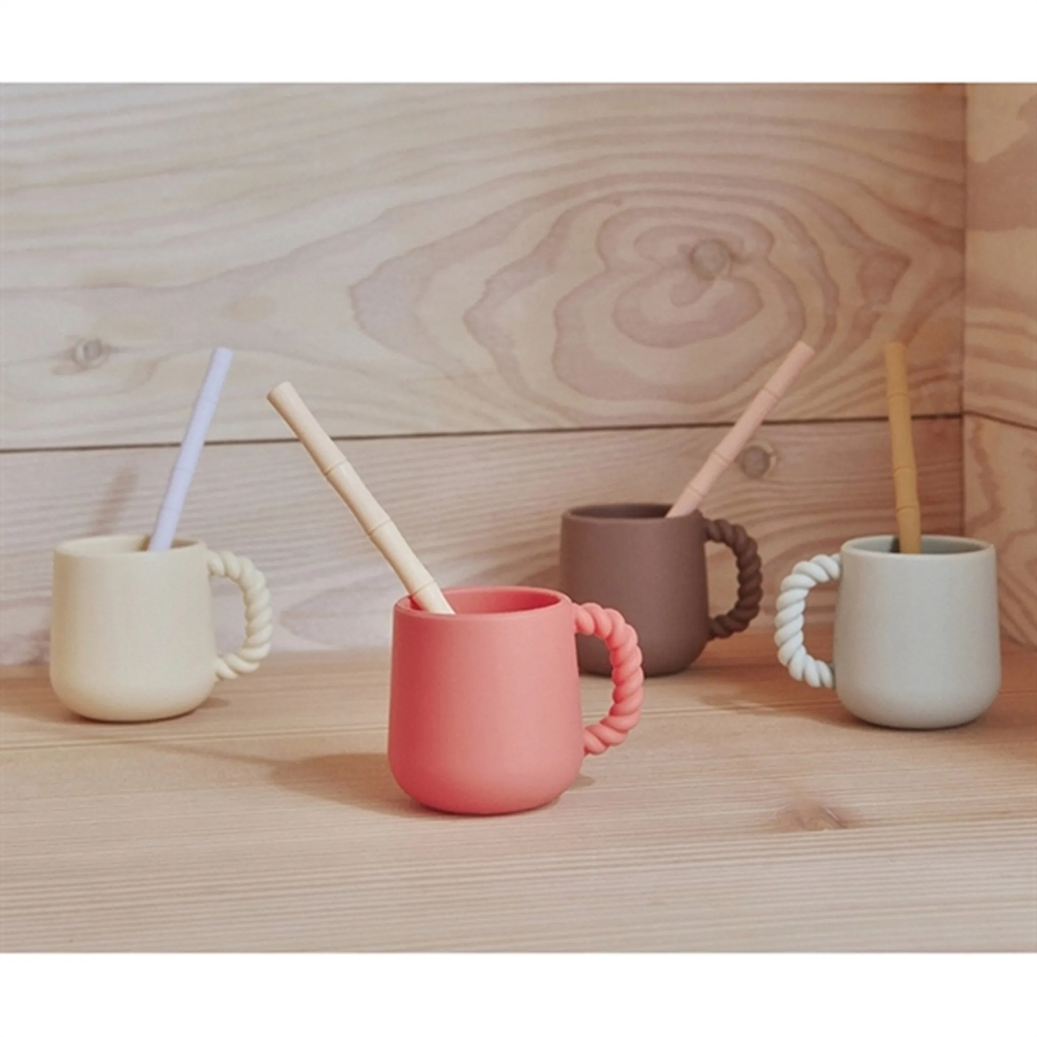 OYOY Bamboo Silicone Straw 6-Pack Cherry Red / Vanilla