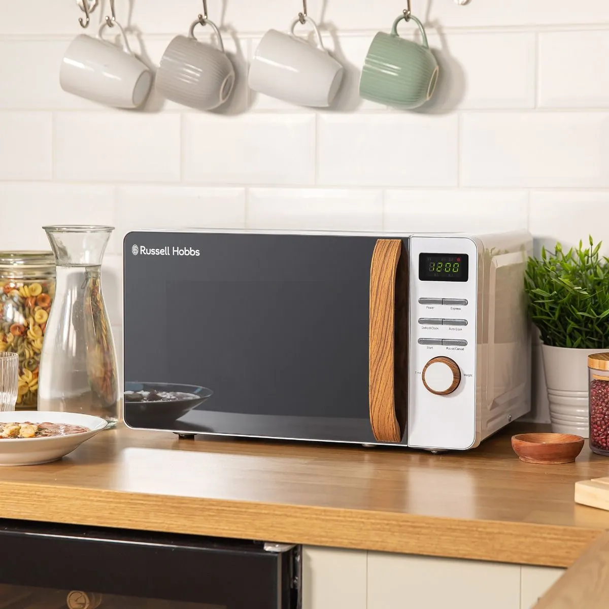 Russell Hobbs 17 Litre Scandi Digital Microwave with Wood Effect- White