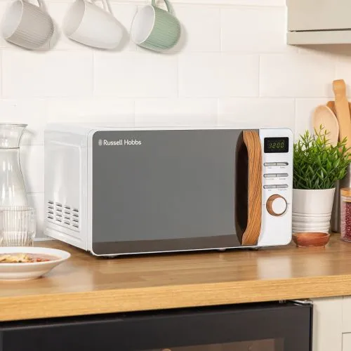 Russell Hobbs 17 Litre Scandi Digital Microwave with Wood Effect- White