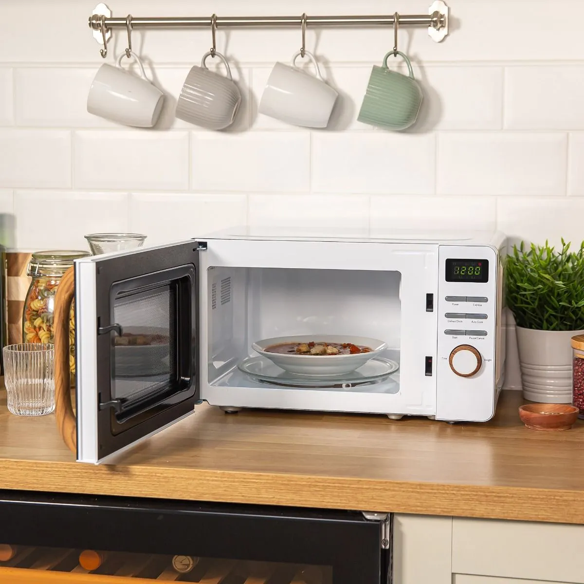 Russell Hobbs 17 Litre Scandi Digital Microwave with Wood Effect- White