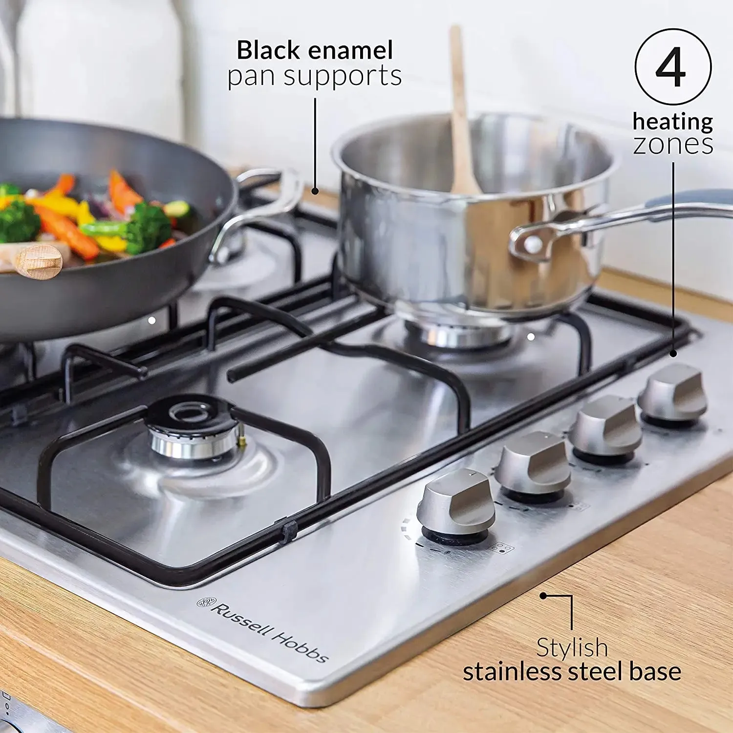 Russell Hobbs RH60GH401SS 59cm 4-Burner Gas Hob - Stainless Steel