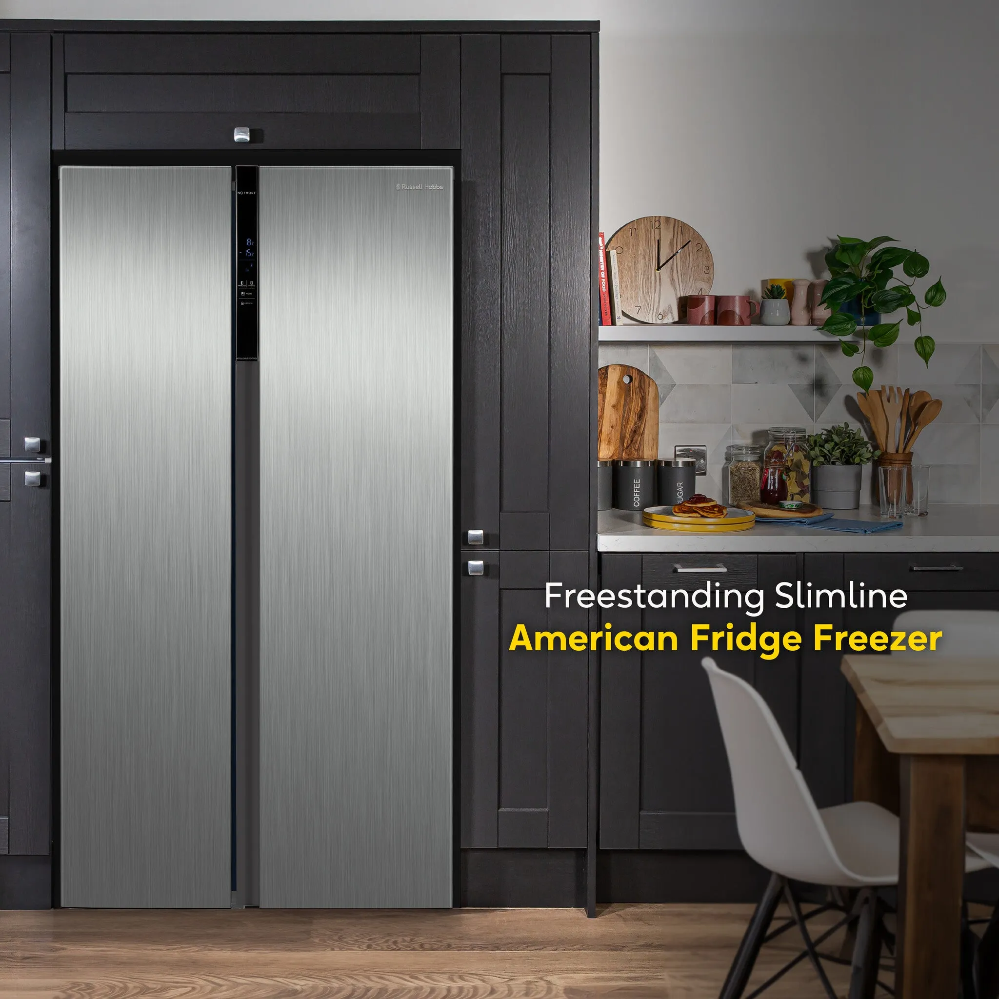 Russell Hobbs RH90AFF201SS fridge-freezer Freestanding 442 L E Stainless steel