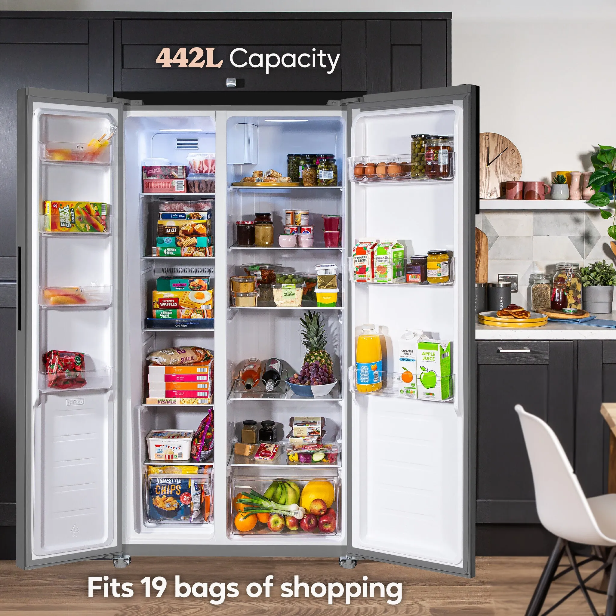 Russell Hobbs RH90AFF201SS fridge-freezer Freestanding 442 L E Stainless steel