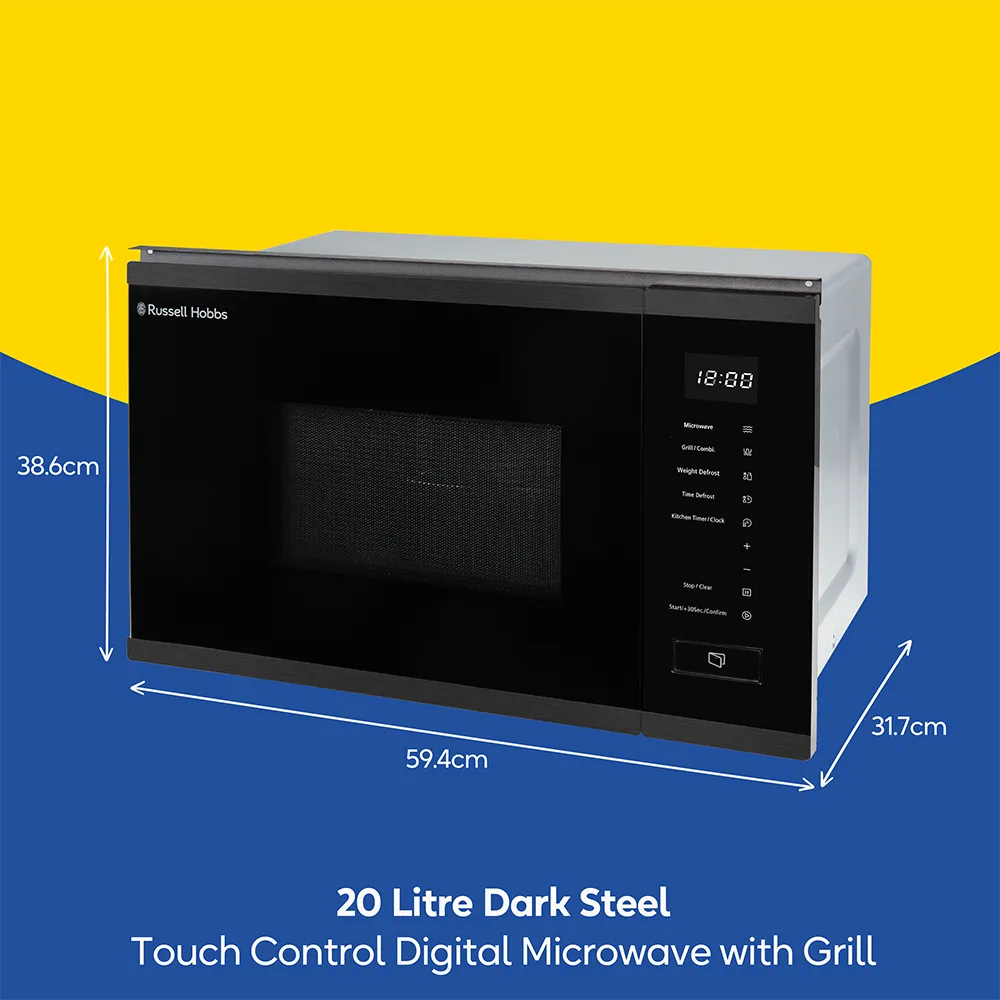 Russell Hobbs RHBM2002DS Built In Digital Microwave & Grill 20L - Dark Steel