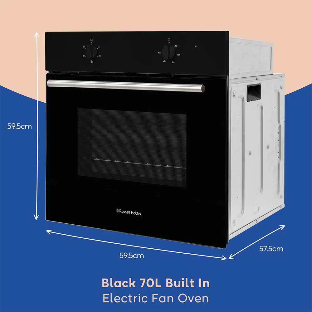 Russell Hobbs RHFEO7004B 70L Built-in Electric Fan Oven - A Rated- Black